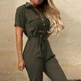 thumbnail image 5 of Women's Jumpsuit Female Summer Casual Short-Sleeved Rover Pants Striped Button Fashion Belt Slim Tiny Pants Women, 5 of 6