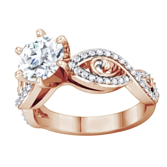 AFFY White Natural Diamond Accented Engagement Wedding Ring In 10K Rose Gold (0.5 Cttw)