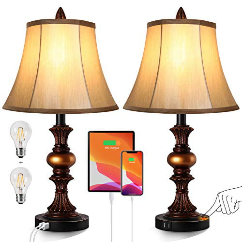 Touch Control Traditional Table Lamp Set of 2, Vintage Bedside Lamps