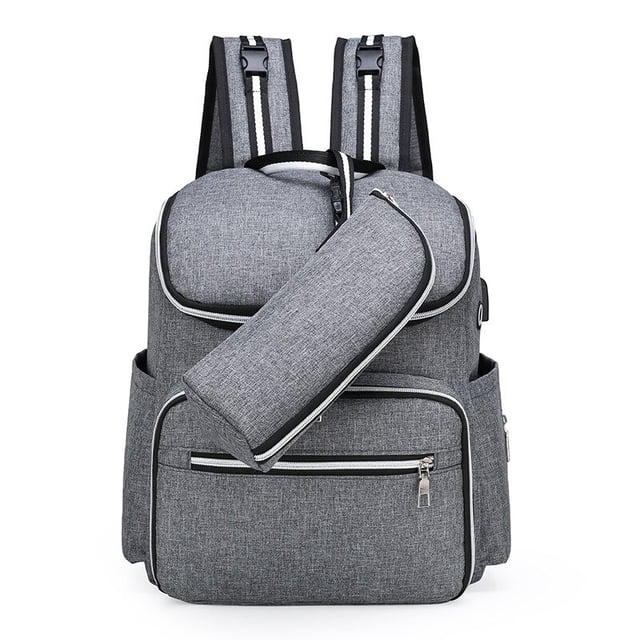 Bolsa de pañales con múltiples bolsillos para niños y niñas, mochila para bebé, impermeable, paquete trasero de viaje con interfaz USB, bolsa para biberón