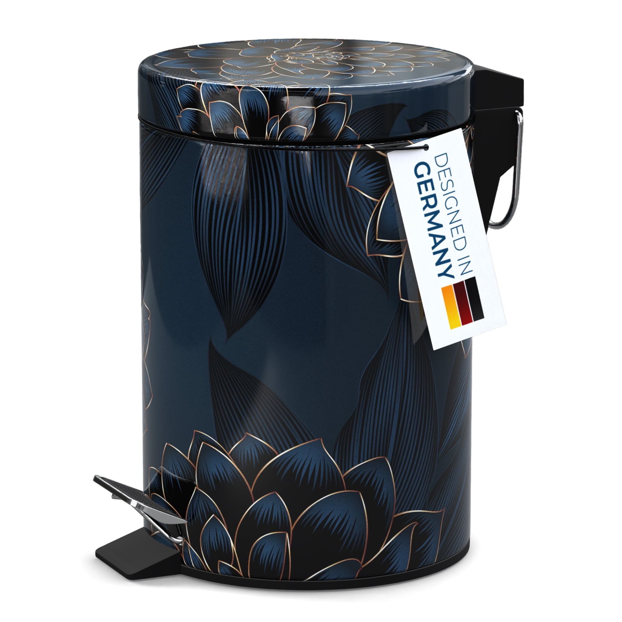 Sanilo Trash Can 1.3 Gallon with Soft Close, Many New Cosmetic and Kitchen Waste Bins Available, Bathroom Bin with Inner Bucket (Dahlia)