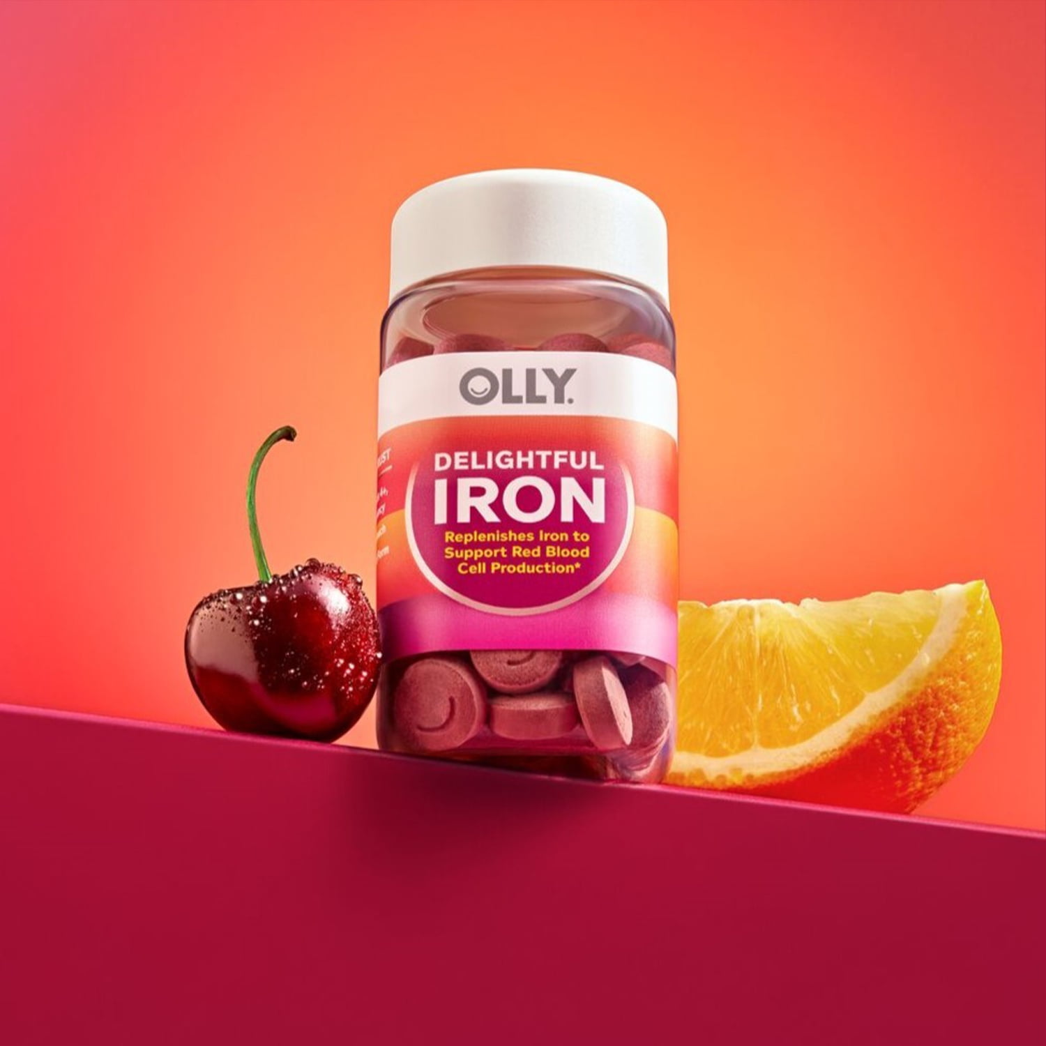 OLLY Delightful  Iron Chewable Tablet Supplement Iron from AB Fortis Fruit Punch Flavor 60 Count