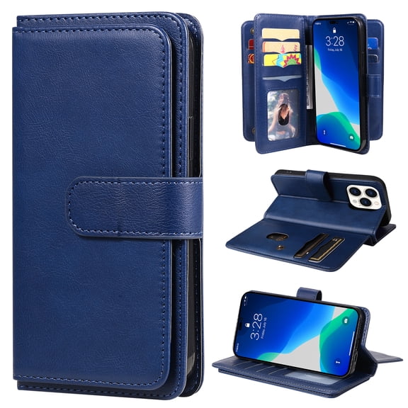 Compatible with iPhone 14 Pro Case Wallet with Card Holder[10 Card Slots] Kickstand [RFID Blocking] Magnetic PU Leather Phone Case Flip Kickstand Folio TPU Shockproof Case,Darkblue