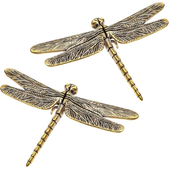 Melvexa 2pcs Dragonfly Metal Figurines Dragonfly Brass Metal Statue Ornament, Mini Insect Figurine for Home Office Table Garden Desktop Decor