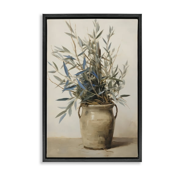 Stupell Industries Country Pottery Plant Plants & Flowers Painting Black Floater Framed Canvas Art Print Wall Art, 17 x 25