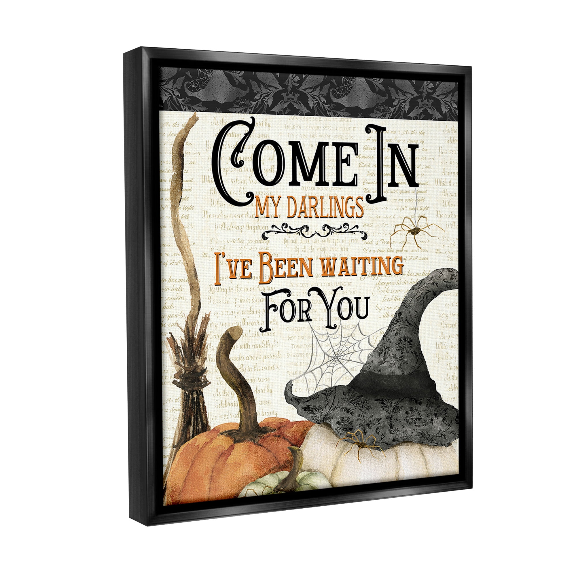 Stupell Industries Spooky Witch Phrase Holiday Painting Black Floater Framed Canvas Art Print Wall Art, 25 x 31