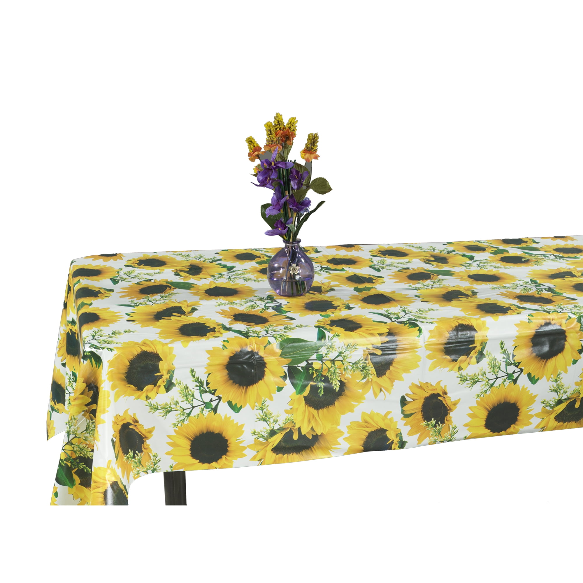 52 x 90 Oblong Home Bargains Plus Sunflower Patch Vinyl Flannel Backed Tablecloth Contemporary Yellow Floral Print Indoor/Outdoor BBQ and Picnic Tablecloth 