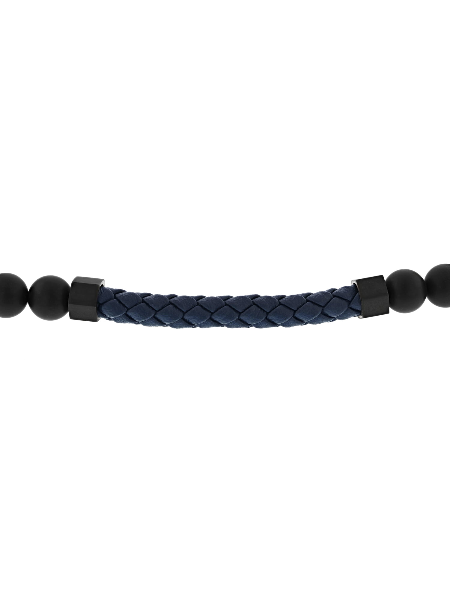 Believe by Brilliance Men’s Stainless Steel, Navy Blue Faux Leather, & Onyx Bead Bolo Bracelet