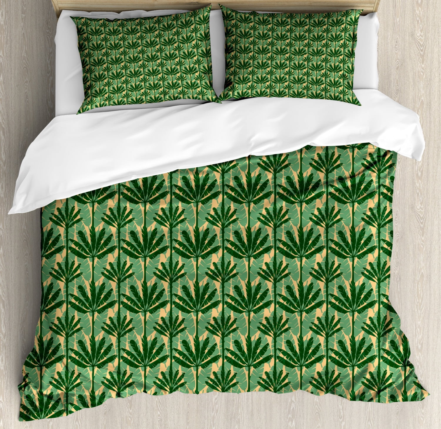 Banana Leaf King Size Duvet Cover Set, Overlapping Windmill Palm Trees