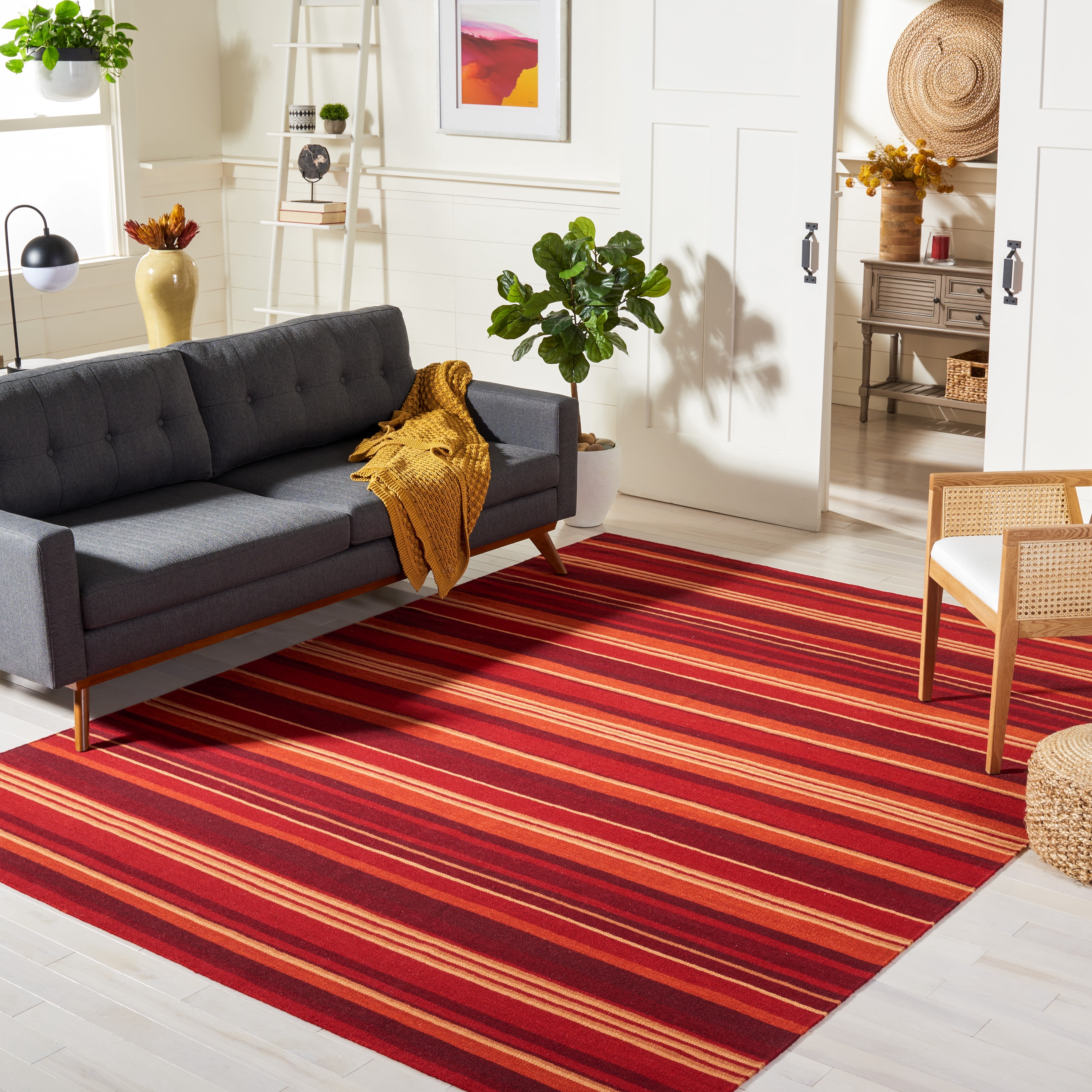 SAFAVIEH Striped Kilim Colbert Striped Area Rug, Red, 7' x 7' Square