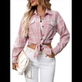 thumbnail image 2 of Camisa Abotonada para Mujer, Camisa A Cuadros, Larga, Solapa, Informal, para Negocios, Trabajo Rosa XL, 2 of 10