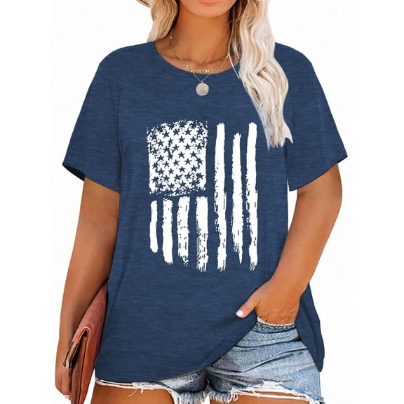 Anbech Patriotic USA Flag Women Plus Shirts Graphic 4th of July Tee Independence Day Tunic Tshirts