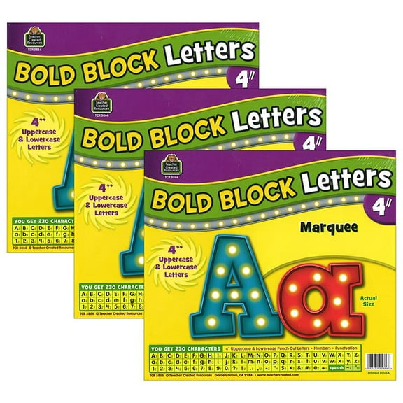 Teacher Created Resources Marquee Bold Block 4" Letters Combo Pack, 230 Pieces Per Pack, 3 Packs