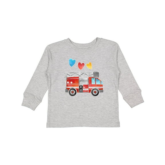 Inktastic Valentine's Day Fire Truck with Hearts Boys or Girls Long Sleeve Toddler T-Shirt