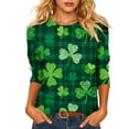 thumbnail image 2 of BEFOKA Women'S 3/4 Long Sleeve Shirts St Patricks Day Crewneck Sweatshirt Irish Shamrock Printed Pullover Sweatshirt Casual Tops Ladies Blouses Green Spring Fall Graphic T-Shirt Holiday Party Tees, 2 of 6