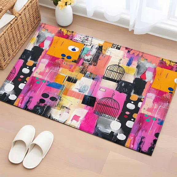 2x3 Ft Entryway Area Rug, Colorful Oil Painted Kitchen Rug Runner Washable Floor Mat, Abstract Contemporary Modern Non Slip Indoor Door Mat Throw Carpet for Bathroom Living Room Bedroom