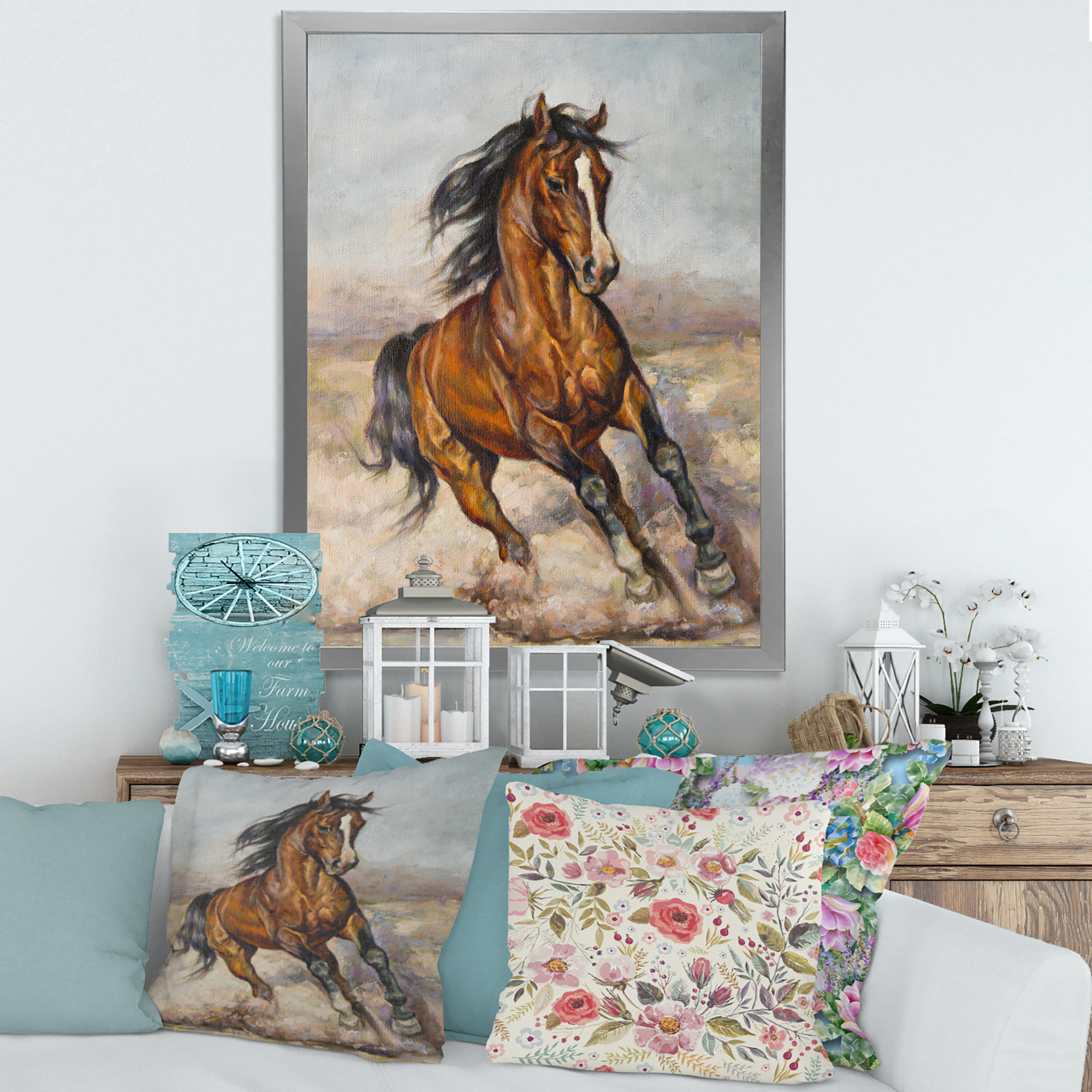 Designart 'A Brown Horse In The Race' Farmhouse Framed Art Print