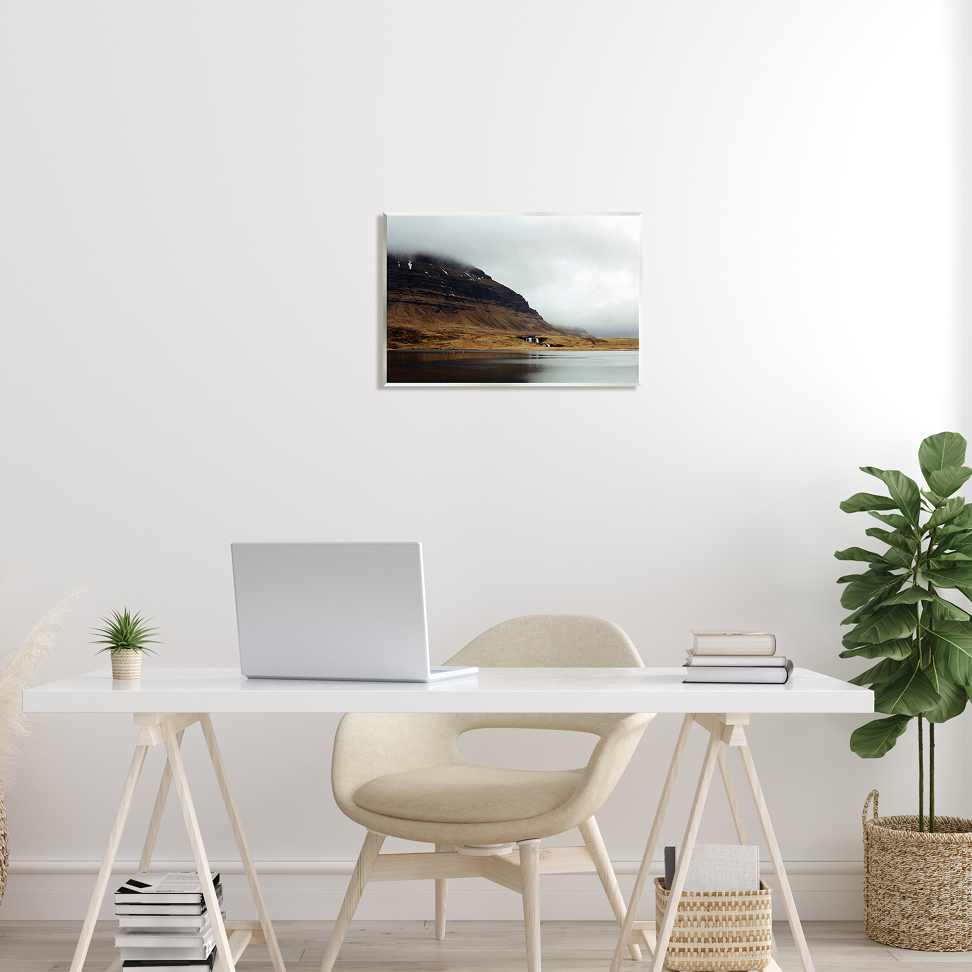 Stupell Industries Lake Side Cliffs Looming Fog Plateau Landscape Photograph Unframed Art Print Wall Art, Design by Lynann Colligan