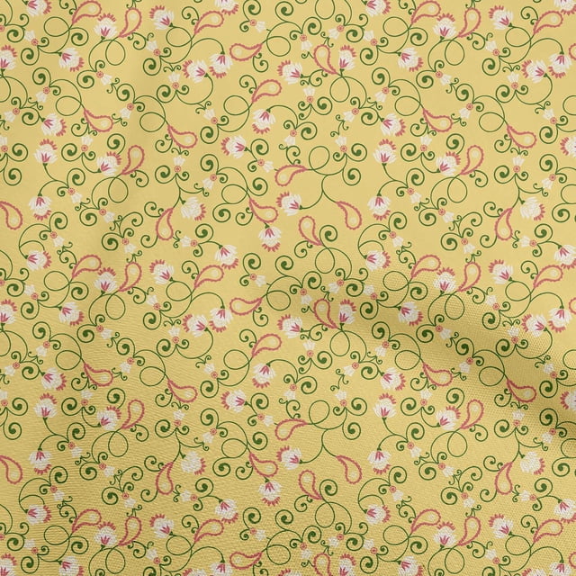 oneOone Rayon Yellow Fabric Asian Paisley Floral Craft Projects Decor Fabric Printed By The Yard 56 Inch Wide