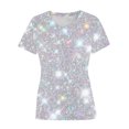 thumbnail image 4 of Puntoco Short Sleeve Women Tops ,Women'S Sequin Tops Sparkly Shirt Glitter Short Sleeve Tee Round Neck Velvet Tunic Party Disco Clubwear Blouse Multicolor 10(XL), 4 of 4