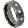 thumbnail image 1 of Brushed Gunmetal Tungsten Ring - 0.21ctw Aquamarine 3-stone Band - Personalized Tungsten Wedding Ring - Custom Made March Birthstone Ring TN616BS, 1 of 1