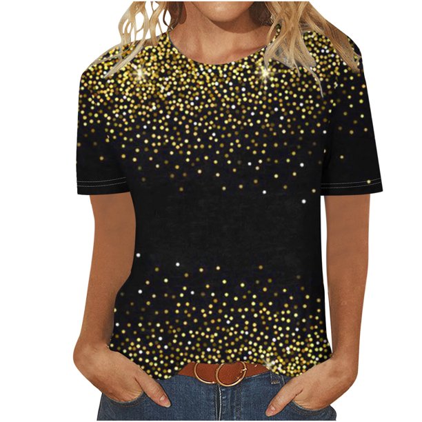 Fiudx Liquidación de Ofertas Flash Blusa de Manga Corta Estampada a La Moda para Mujer, Blusas Informales con Cuello Redondo