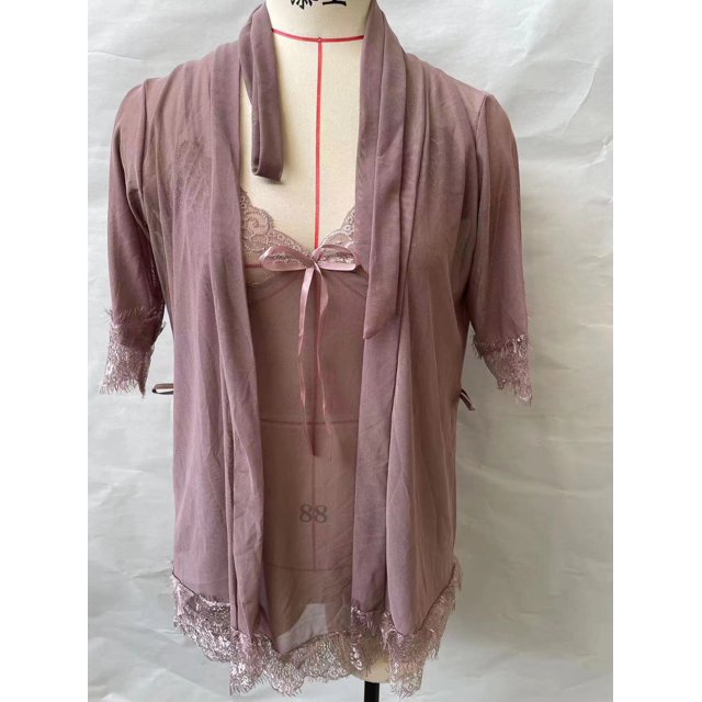 Camisón de talla grande con tirantes en V profundo, pijama transparente sexy, conjunto de cuatro piezas de tentación