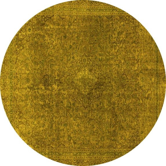 Ahgly Company Indoor Round Abstract Yellow Modern Area Rugs, 8' Round