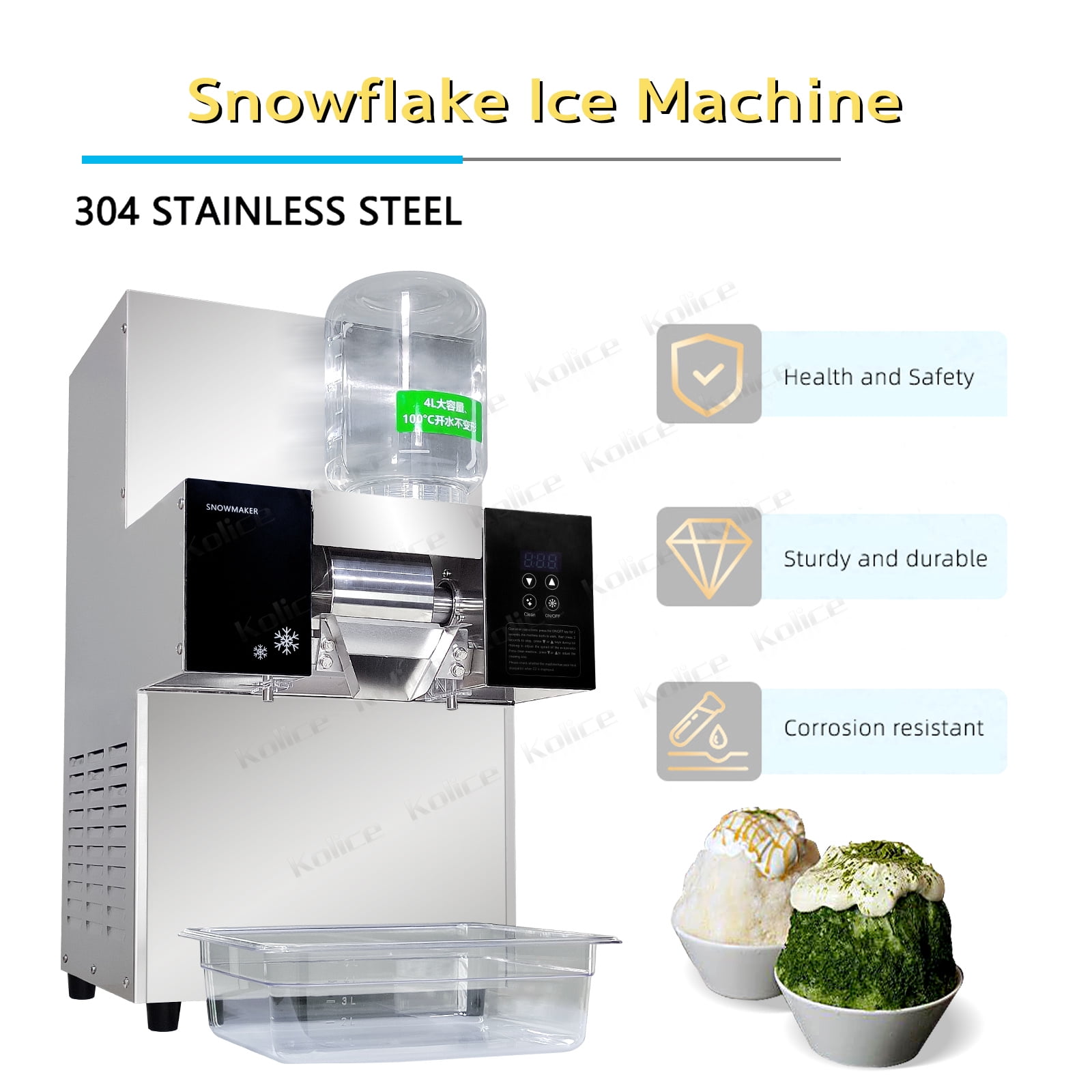Kolice Commercial Automatic Shaved Ice Machine, Ice Crusher Shaver, Snow Ice Maker, Snowflake Ice Maker -200kgs/Day, Air Cooling