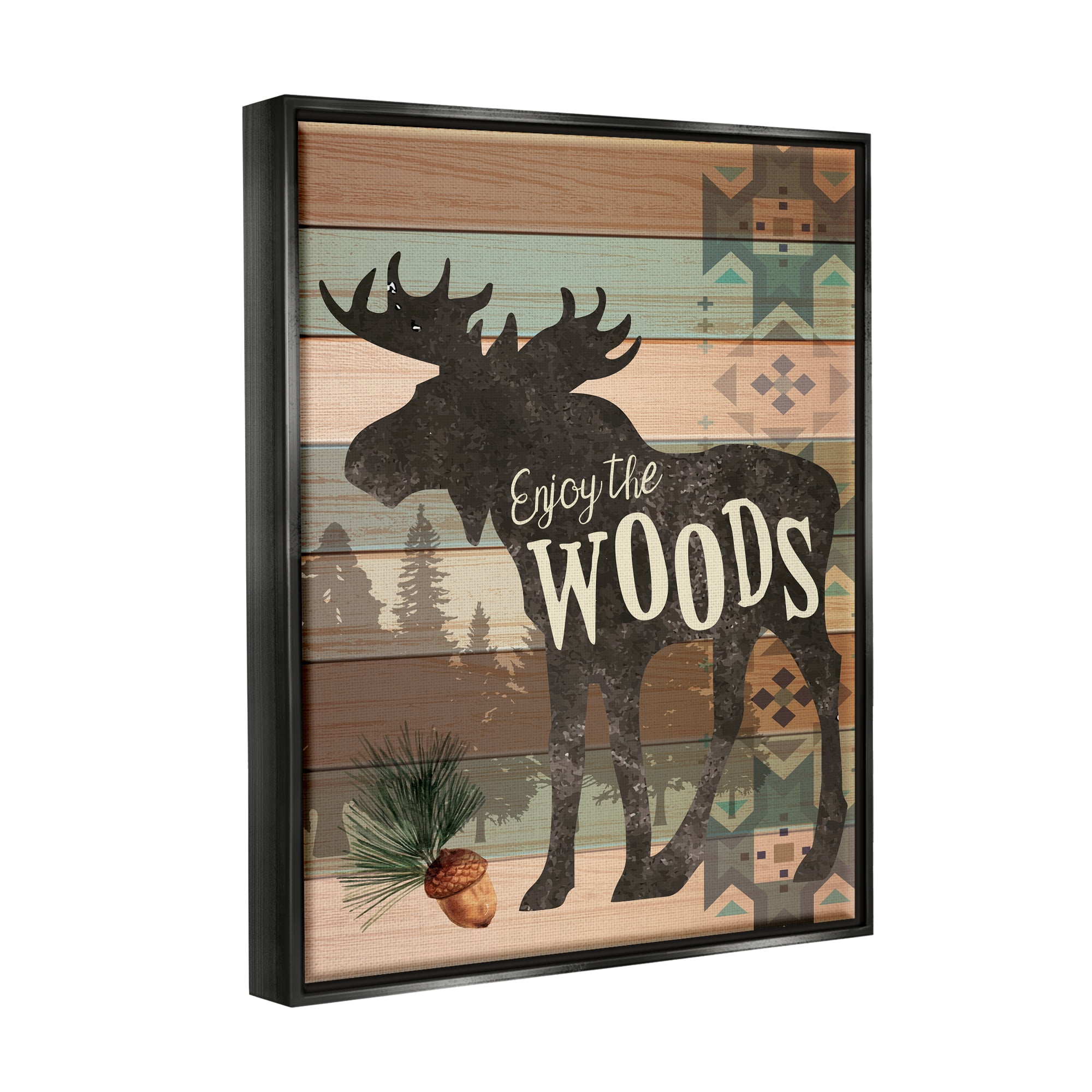 Stupell Enjoy The Wood Patterned Moose Animals & Insects Painting Black Floater Framed Art Print Wall Art