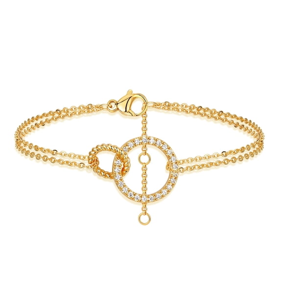 Fettero 14K Gold Plated Adjustable Dainty Chain Double Circle Bracelet Jewelry Gift for Women