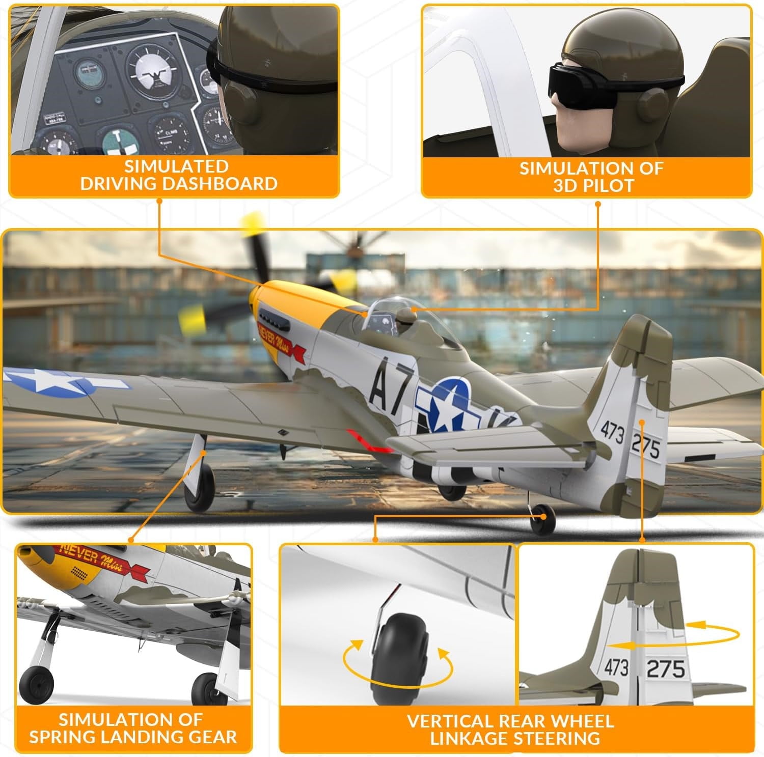 Volantex P51D Mustang RC Plane 2.4G 4CH RC Aircraft Aerobatics RTF Glider For Age 8+ &Adults