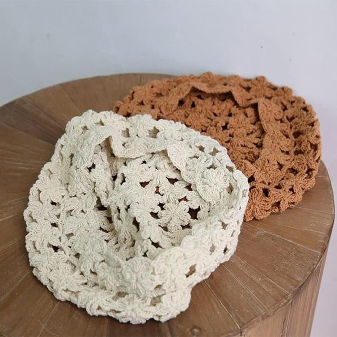 LinYooLi Hand Hook Hollowed-Out Petal-Shaped Beret, Hair Cap