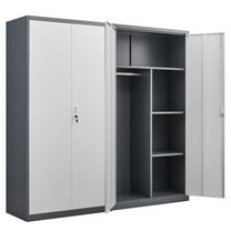 Metal Storage Cabinet with Hanging Rod and Adjustable Shelves, Steel Lockable Closet with Locks & Keys, Armoire Wardrobe Closet Tool Functional Cabinet for Home, Office, Garage, Grey