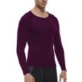 thumbnail image 2 of Camisa de compresión Queerier de manga larga para hombre, color vino, 2 of 7