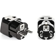 OREI 2 in 1 USA to Europe Adapter Plug (Schuko, Type E/F) - 2 Pack, Black
