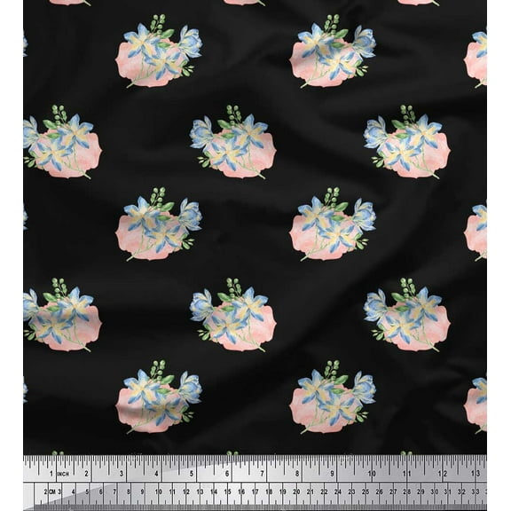 Soimoi Black Cotton Duck Fabric Tropical Floral Watercolor Decor Fabric Printed Yard 44 Inch Wide