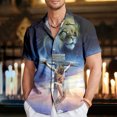 thumbnail image 2 of Wyzesi Chemise Noire pour Hommes en Coton Imprimé Décontracté Col Rond Graphique Grande Taille Chemise Courte Col Entièrement Imprimé Chemise Rayée pour Hommes Colorée, 2 of 4