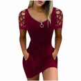 thumbnail image 1 of Moda mujer verano cremallera Sexy cuello en V diamantes sólidos manga corta ahueca hacia fuera Mini vestido Fridja  qw6002, 1 of 5
