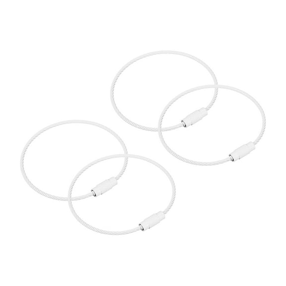 4Pack Cable Key Rings, 6-inch(155mm) Wire Keychain Twist Loops, White