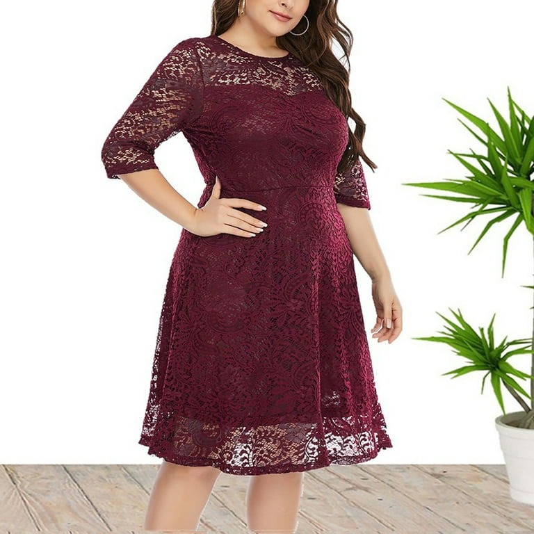 HSMQHJWE Luau Outfits Lace Maxi Dress Plus Size Womens Floral Lace Plus Size Midi Dress Scooped Neckline Party Dresses Short Plus Size Prom Dress
