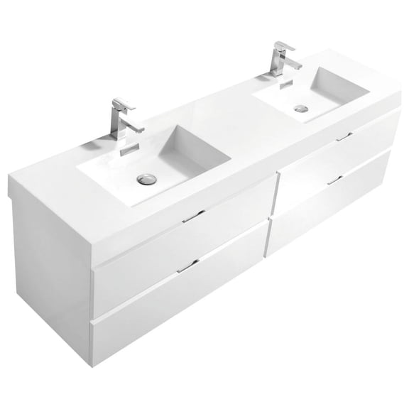 Bliss 80" Double Sink High Gloss White Wall Mount Modern Bathroom Vanity