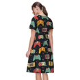 thumbnail image 2 of Horeoi Retro Video Game Print Women's Short Sleeve Dress Breathable Polyester-Spandex All-Over Print A-Line Side Pockets Elastic Waist, 2 of 6