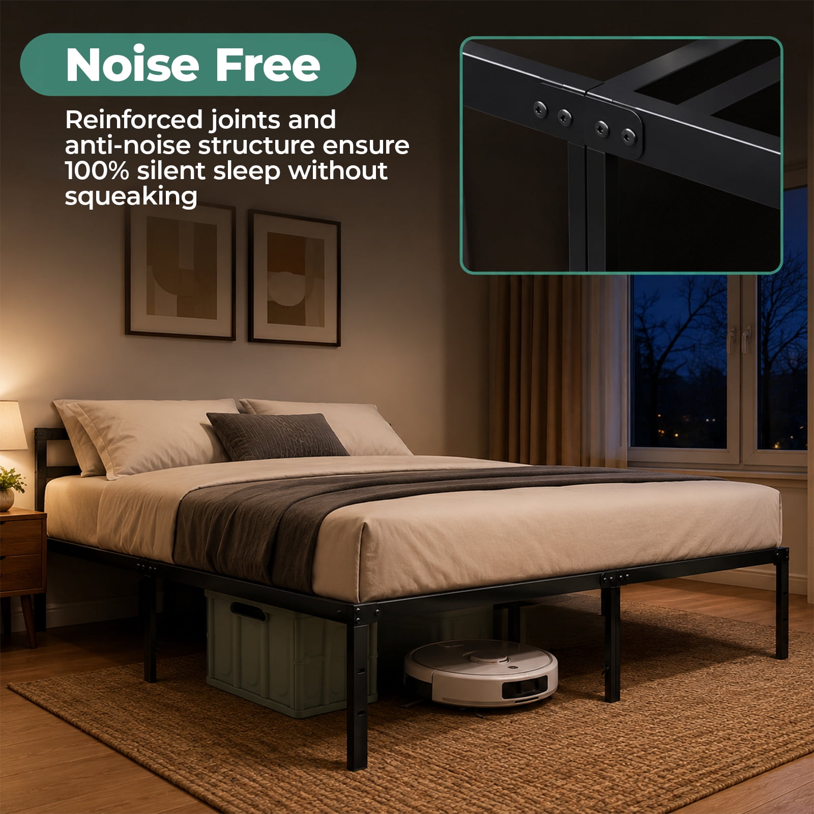 Alvantor Metal Platform Bed Frame 18 inch Tall, Heavy Duty Mattress Foundation, Easy Assembly, Black