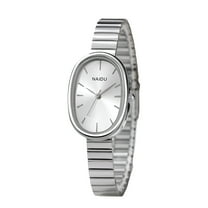 DESIGNICE Women Quartz Watches Wrist Strap Oval Watch Easy Read Dial Classical Office Ladies Fashion Dress Up Adjustable Stainless Steel SilverWhite