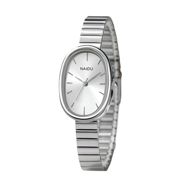 DESIGNICE Women Quartz Watches Wrist Strap Oval Watch Easy Read Dial Classical Office Ladies Fashion Dress Up Adjustable Stainless Steel SilverWhite
