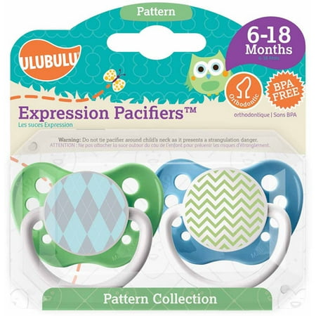 Ulubulu Blue Argyle/Green Chevron Pacifiers, 6-18 Months, 2-Pack