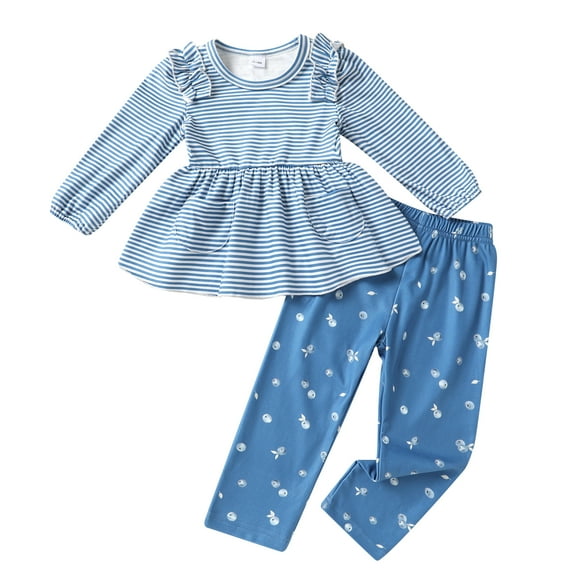 Younger Tree Toddler Girl Clothes Baby Fall Winter Crew Neck Long Sleeve Dress Top Pants 2-piece Set for 3-4T