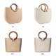 thumbnail image 4 of Beige Bolso de playa de verano de paja para mujer, bolso de hombro tipo bandolera de madera con cuero, 4 of 5