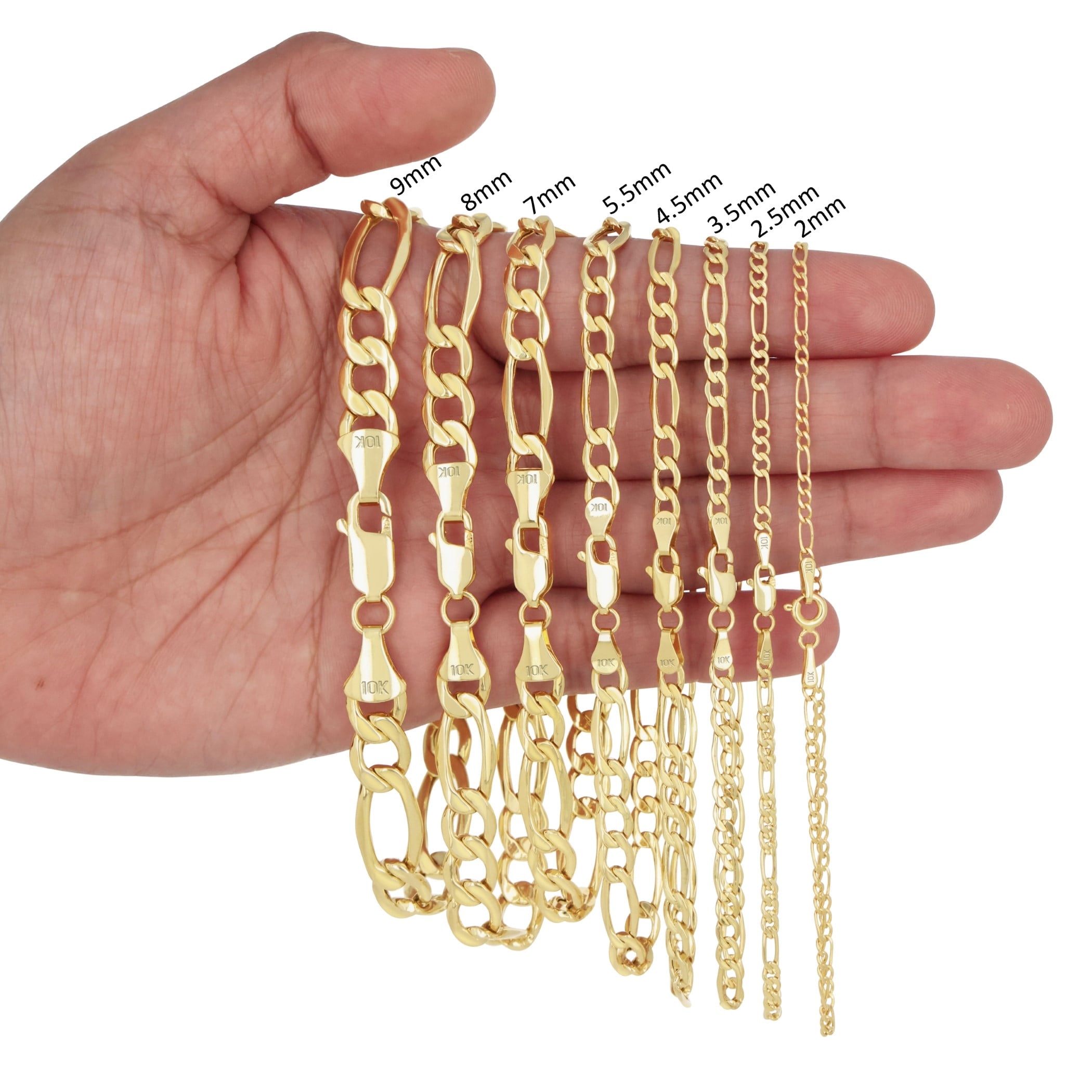 Nuragold 10K Real Yellow Gold Figaro Link Chain Necklace 16"-30" (2mm-9mm) Italian Jewelry for Men & Women